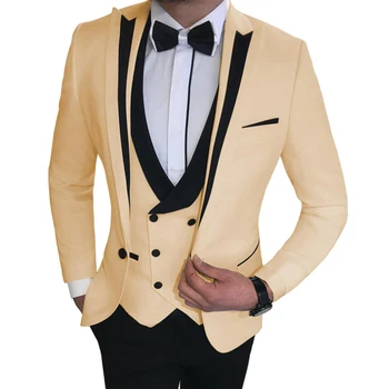 Biela Slim Fit Muži Obleky pre Ženícha 3 Ks Manželská Breasted Waiscoat Mužskej Módy Bunda s Čierne Nohavice Svadobné Smoking 2021