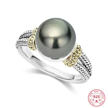 S925 Silver Pearl Krúžok pre Ženy Bizuteria Svadobné Anillos De diamant, Drahokam, striebro 925 šperky Sivý Perlový Prsteň ženy
