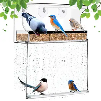Okno Vtáčie Krmítko s Silné Prísavky a Osiva Zásobník Veľké Mimo Visí Bird House Súpravy Odvodňovacie Otvory 3 Extra Prísavky