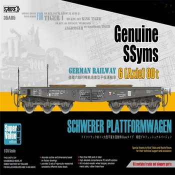 Pre 1/35 Skutočné SSyms SABRE MODEL nemeckej Železničnej SCHWERER PLATTFORMWAGEN 6-Nápravy 80ton #35A05 Premium Verzia