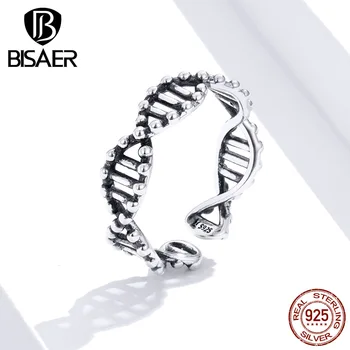 Deoxyribonukleová Kyselina Krúžky BISAER 925 Sterling Silver Openwork DNA Milujú Ženy Prst Prstene pre Ženy, Svadobné Šperky HSR643