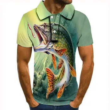 2020 new Vysoká Kvalita Topy&Tees pánske košele Polo Business mužov značky Polo Shirts ryby 3D tlač Zase dole golier polo tričko pánske