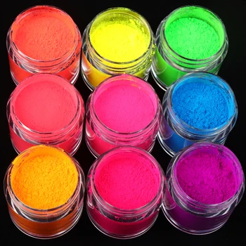 9 Neónové Farby Pigmentu Prášok Na Nechty, Glitter Nastaviť Fluorescencie Šplhať Ombre Nail Art, Ozdoby Na Nechty, Dodávky Pre Professhionals