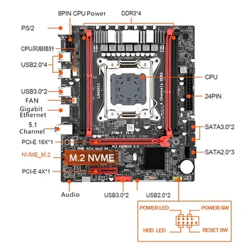 X79M-S LGA 2011-V2 základná Doska Dual Channel DDR3 RAM 64 g M. 2 NVME SATA III, USB 3.0 pre Xeon V2 E5 CPU