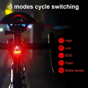 Smart Bicykel zadné Svetlo Brzda Senzora Bicykel Zadné Svetlo LED USB Nabíjateľné MTB zadné svetlo Ultra Svetlé Cyklistické Varovanie Lampa