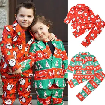 2020 Vianočné Oblečenie Deti Chlapec Vianočné Obleku Bunda, Sako+Nohavice+Kravata Gentleman Set 3ks Vytlačené Vianočné Oblečenie, 3-8Y