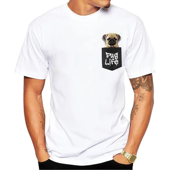 2020 Vlastné Muži T-tričko Krátky Rukáv Fashion Pug Život Vrecku Design tričká Pug printed Tee Shrits Lumbálna Základné Topy
