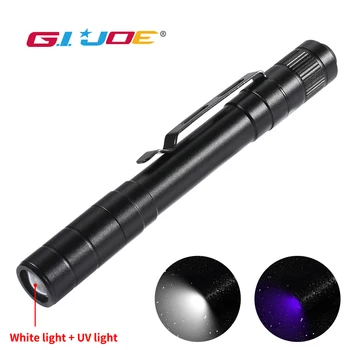 GIJOE led mini baterka UV lampa praktické šikovný nehrdzavejúcej pero klip späť nepremokavé fus 2*AAA batérie hliníkovej zliatiny shell