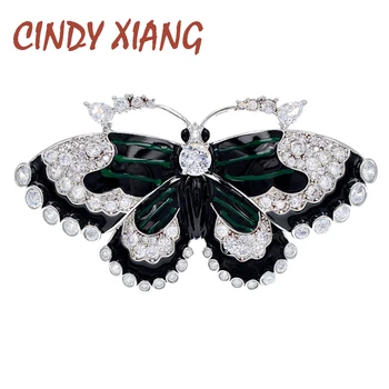 CINDY XIANG Cubic Zirconia Motýľ Brošňa Pre Ženy, Zelená Farba Svieti Hmyzu Pin Brošňa CZ Drahokamu Medené Šperky