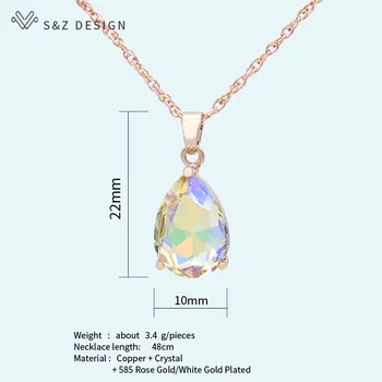 S&Z DESIGN 2020 Kvapka Vody Crystal Prívesok náhrdelník 585 ružové Zlato Biele Zlato Pre Ženy, Svadobné Party Fashion Temperament Šperky