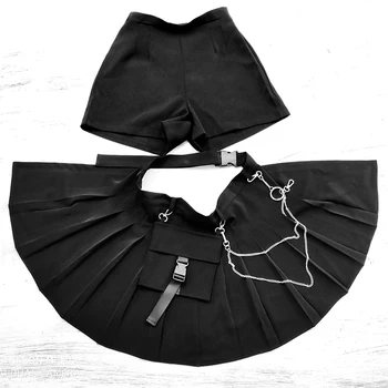 GetSpring Ženy Sukne Skladaný Vysoký Pás Asymetrické Sukne Nepravidelný Čierna Mini Sukňa Módne Dámy Krátke Sukne 2019 Nové