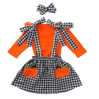 2020 Baby Girl Halloween 3 KS Oblečenie Set Orange Top + Koberčeky Podväzkové Sukne + hlavový most 1-5Y Deti Dieťaťa Festival Oblečenie