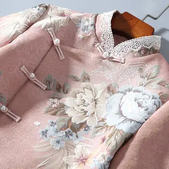 Čínska strana cheongsam tlač na kvetinový vintage šaty pre lady