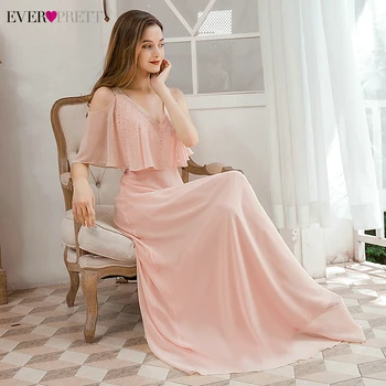 Elegantné Ružové Bridesmaid, Šaty Ever Pretty EP00576PK A-Line Korálkové tvaru Volánikmi Šifón Svadobné Party Šaty Vestidos 2020