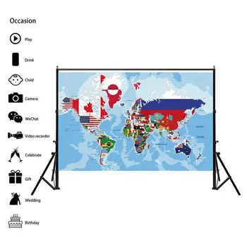 150x100cm Non-tkané Svete Fyzická Mapa S Národnými Vlajkami Doska Pre Kancelárske Steny Výzdoba Školy