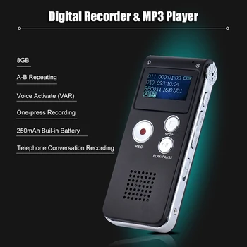8GB Inteligentný Digitálny Audio Hlasový Záznamník hlasový záznam WAV, WMA, MP3 Prehrávač Hudby Hlas Aktivovať VAR A-B Opakovanie záznamu Zvuku