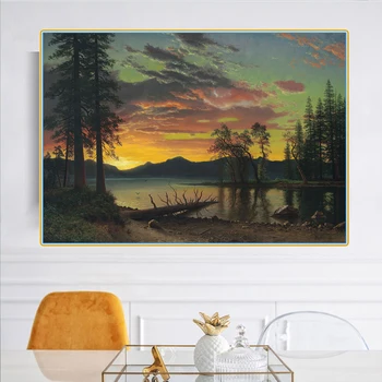 Citon Plátno Umenie Olejomaľba Albert Bierstadt《Twilight, Lake Tahoe》Umelecké Dielo, Plagát, Obraz Na Stenu Dekor Moderné Domáce Dekorácie