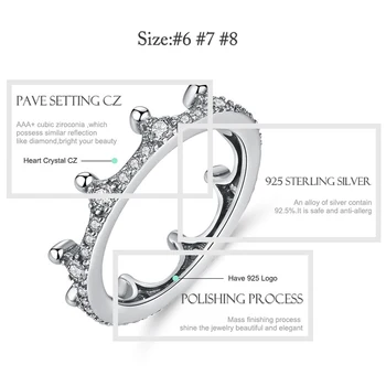 BELAWANG Strieborný Prsteň 925 Sterling Silver Krásne Koruny Prst Prsteň Pre Ženy Jasné, Crystal Krúžok 2019 Svadobné Šperky