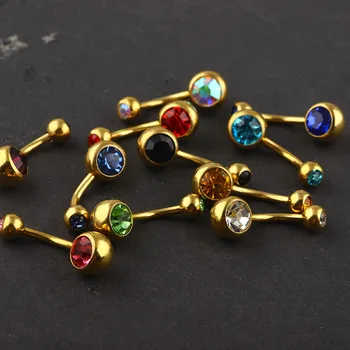 JUNLOWPY Brucho Krúžok Piercing Šperkov 100ks/veľa Dvojité Crystal Piercing Šperky z Nerezovej Ocele Zlatý Pupok Bar Piercings