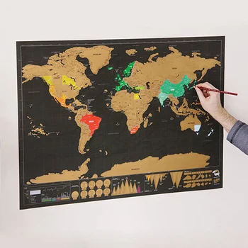Deluxe Black Stieracie Mapa Sveta, Mapa Vymazať World Travel Mapu Domáce Dekorácie Samolepky na Stenu Školy Grafické efekty 74.5 * 53.5 cm