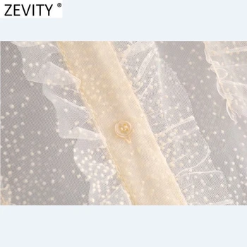 Zevity 2020 Ženy Sexy Transparentné Skladaný Volánikmi Oka Halena Košele Office Dámy Bodky Blúzka Roupas Elegantné Femininas Topy LS7396