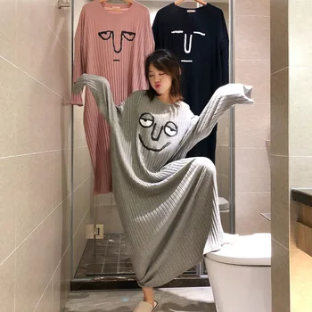 YRRFUOT 2020 kórejský Štýl, Módne Dlhé rukávy Voľné obojstranné Mlieko Hodváb Otvor Nightdress Dámske Pyžamo Bežné Domáce Oblečenie