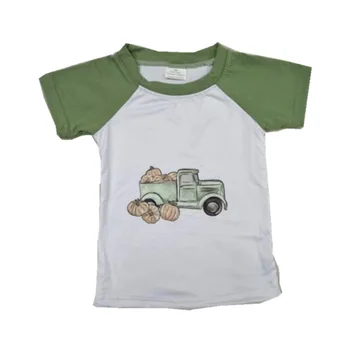 Deti oblečenie zelené krátke rukávy vozidlo prepravujúce tekvica cartoon vzor pre chlapcov a dievčatá