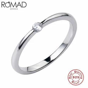 ROMAD 925 Sterling Silver Krúžky pre Ženy Jasné, CZ Jednoduché Prst Krúžky Elegantná Tenký Klasický Svadobný Prsteň Zásnubný Promise Ring