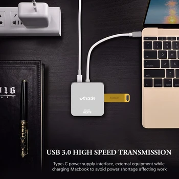 Vmade Typ C, HDMI, USB 3.0 PD Nabíjací Adaptér Converter spoločnosti ucb C ROZBOČOVAČ Pre Huawei Mate 10 Samsung S8 Plus Multi Funkcia Konvertor