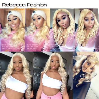 Rebecca 613 Blondína Zväzky S Čelnej Peruánskej Telo Wave 3 Zväzky Remy Ľudské Vlasy Na Blond Čipky Čelnej Uzáver S Zväzok