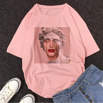Človek Plače David Michelangelo T Shirt Socha Tlač Zábavnej Retro Harajuku Tričko Ženy Estetické Bežné Ružové tričko Žena