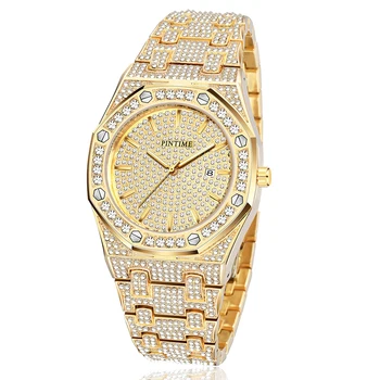 2020 Diamond Ľadový Sa Pozerať Mužov Quartz Hip Hop Pánske Hodinky Top Značky Luxusné Zlaté Mužskej Dátum Hodiny Relogio Montre Homme Relojes