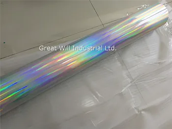 Najlepšia Kvalita Striebra Holografické Chrome Vinyl Wrap Fólia s Hologramom Samolepky S odvzdušňovací Vozidla Styling Laser Chrome 1.52*20M