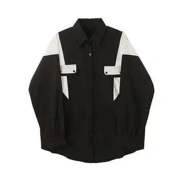 IEFB /pánskeho oblečenia Osobné kontrast čiernej a bielej farby classic klope voľné dlho puzdre tričko nika dizajn topy 9Y3275