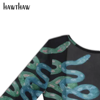 Hawthaw Ženy Sexy Jeseň Dlhý Rukáv Vidieť Cez Hada Tlače Strany Klubu Bodycon Package Hip Mini Krátke Šaty 2020 Klesnúť Oblečenie
