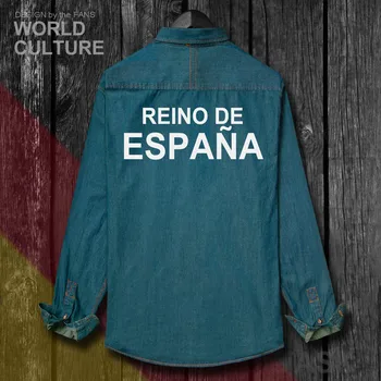 Kráľovstvo Espana ESP španielsky Španiel Topy Mužov Nové Oblečenie na Jeseň Zase dole Golier Džínsy, Tričko Dlhý Rukáv Kovboj Kabát 20