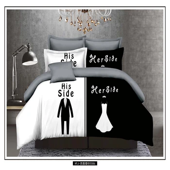 Black&white On a ona posteľná bielizeň sady plnej Veľkosti manželská posteľ 4pcs Posteľná Bielizeň Páry Perinu Set #/L
