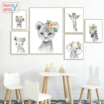 Kvet Zvierat Lev, Zebra, Škôlky, Plagát pre Detská Izba Wall Art Plátno Painitng Nordic Dieťa Spálne Dekorácie HD Tlačené Obrázky