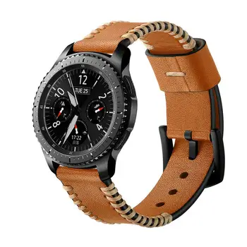 22 mm Hodinky Remienok Koža steh Watchband pre Samsung Galaxy Sledovať 46 mm Výstroj S3 Klasické Hranici Náhradné Športové Hodinky Band