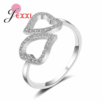 Veľká Podpora Veľkoobchodné Ceny Nastaviteľné 925 Sterling Silver Dvojité Listy Crystal Elegantné Prstene Pre Ženy Lady Dievčatá