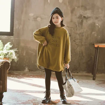 Detské oblečenie plus velvet sveter sukne jeseň a v zime kórejská verzia dlhej časti plus velvet hrubé Západnej sty