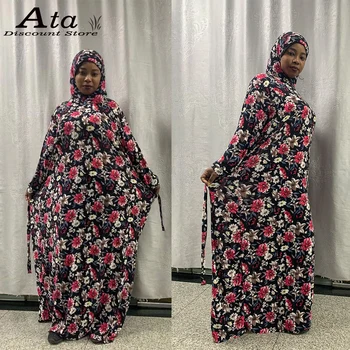 1Piece Hidžáb Kaftan Voľné Modlitba Abaya Islamské Oblečenie Moslimských Žien Dlhé Šaty Saudská Arábia Dubaj Turban Afrike Jilbab Burqa