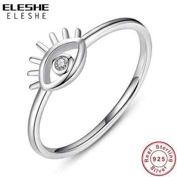 ELESHE 925 Sterling Silver Prst Prstene Pre Ženy Jednoduché Šťastie Oko Prsteň so Zirkónmi Strany Šperky Anillos Mujer