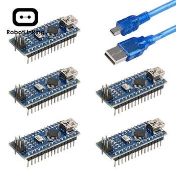 Pre Arduino Nano V3.0, Nano rada ATmega328P 5V 16M Micro-controller doska s kábel USB (Nano x 5 + kábel)