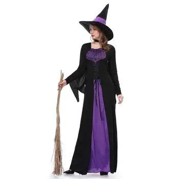 Fialová Čarodejnice Halloween Kostýmy pre Dospelých Dlhý Rukáv Cosplay Maškarný s Klobúk Členok Dĺžka Party Jednotné