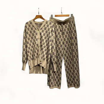 Pletené Dva Kusy Sada pre Ženy, Jeseň, Zima Návrhár Luxusných Ženské Oblečenie Salónik Nosenie Knitwear