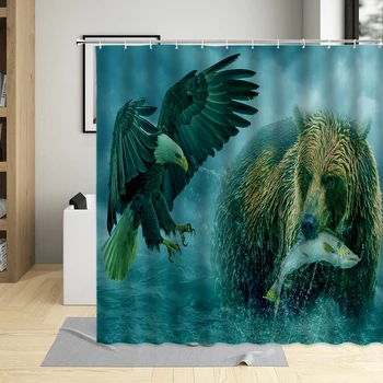 Grizzly Bear Zvierat Sprchový Záves Polyester Textílie Vaňa Obrazovky Závesy Pre Kúpeľňa 3D Vodotesné Vaňou Dekor S Háčikmi