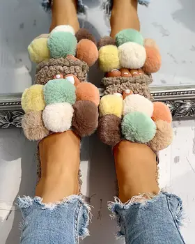 Villus Načechraný Bežné Ploché pohodlné Sandále otvorené prst domáce papuče farebné fuzzy roztomilé topánky
