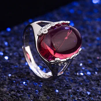 Retro 925 Silver Šperky Krúžok Oválny Tvar Emerald Ruby Drahokam Otvorené Prst Prstene pre Ženy, Svadobné Zapojenie Strana Príslušenstvo