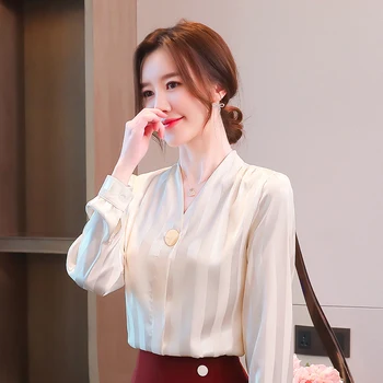 šifón lady tričko 2020 jeseň elegantné ženy dlhý rukáv kórejský šifón, blúzky, príležitostné oblečenie, módne ženy topy